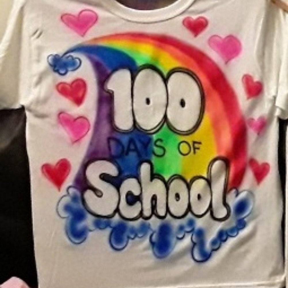 new airbrush 100th day of school youth rainbow tshirt